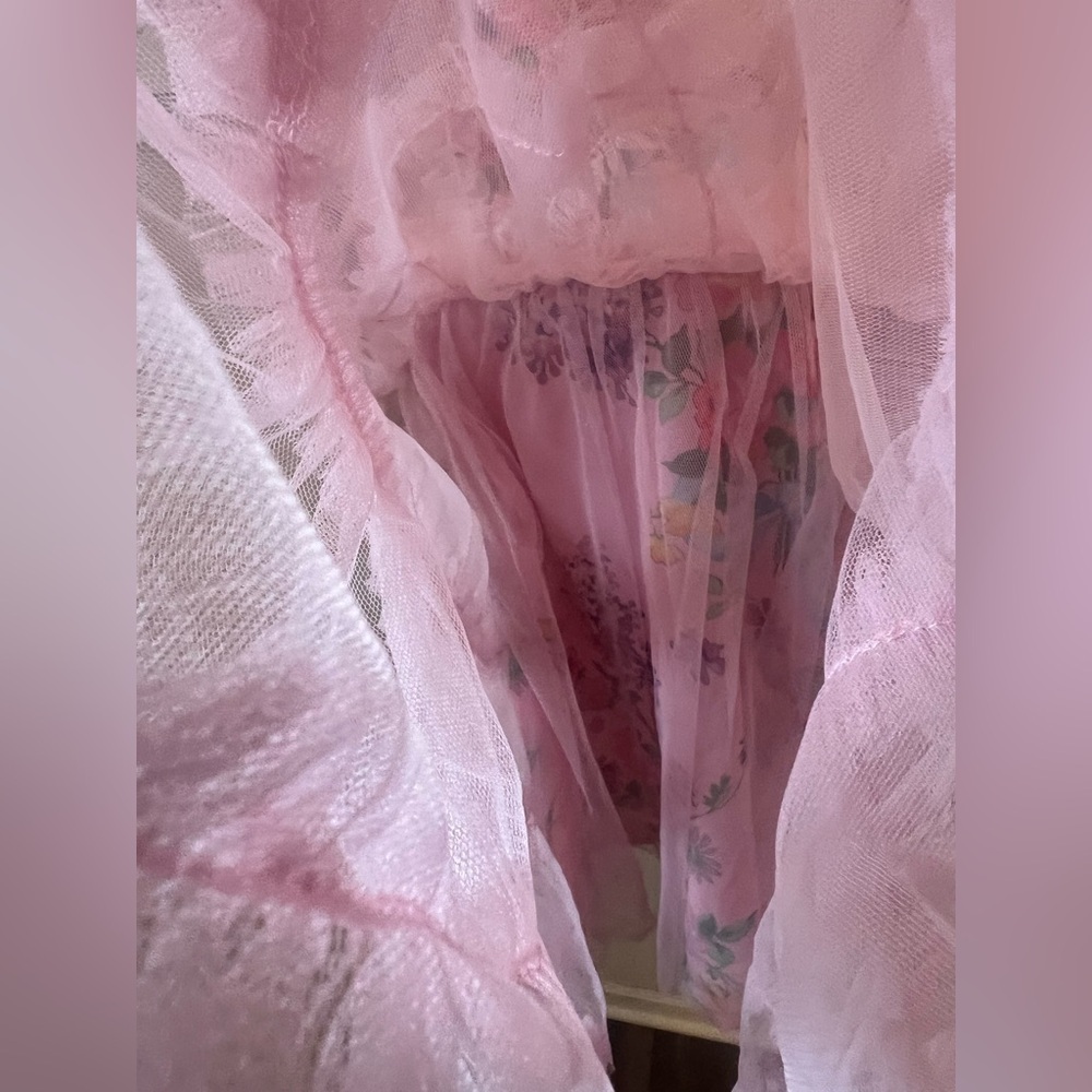 Rosevelvet Pink Floral Tulle Ruffle Mini Dress | Cottagecore NWT- M - Picture 4 of 9